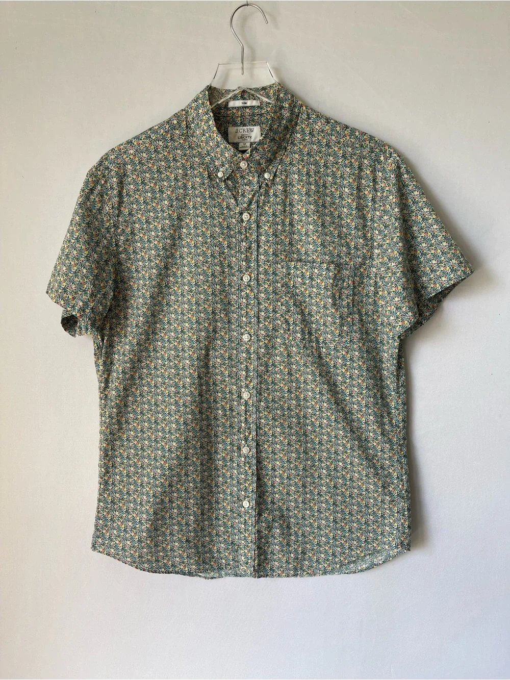 J. Crew Liberty Meridian Green Floral Short Sleeve Poplin Shirt M